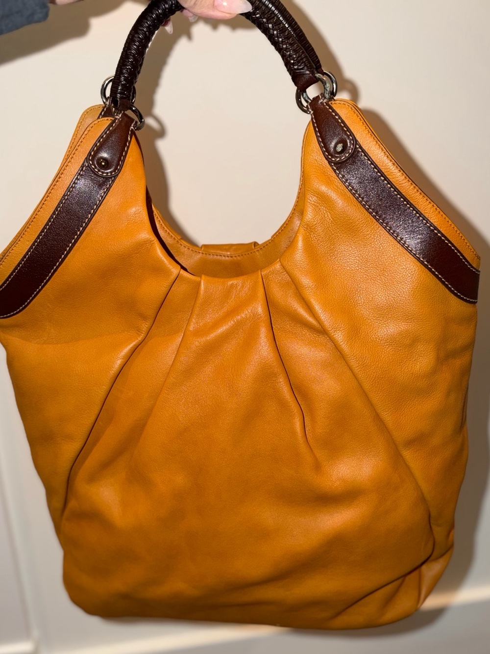 Salvatore Ferragamo Tan Leather Hobo Bag with Dark Brown Trim - Picture 4 of 14